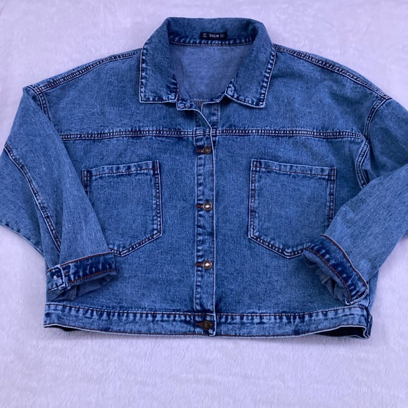 Shein Double Pocket Button Front Denim Jacket - Picture 2 of 12